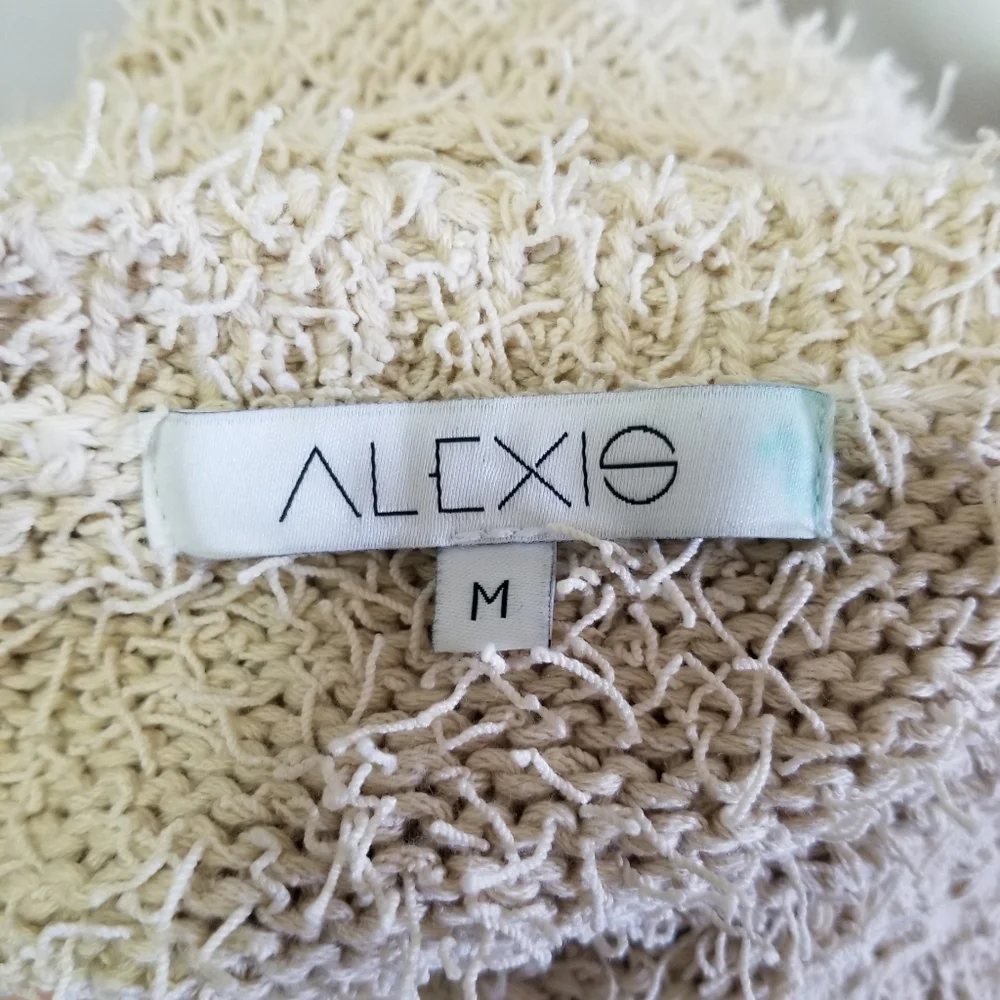 Alexis Womens Sweater Cropped Beige Cream Textured Tab Hue Side Slit Scoop M